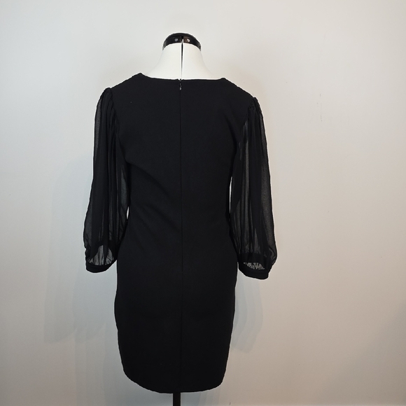 Dynamite Black Mini Dress Sheer Balloon Sleeves V-Neck Size P/S (Small) - Picture 7 of 9